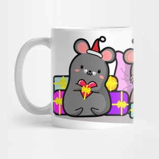 mouse with gifts, Christmas, new year, kawaii style. Mug